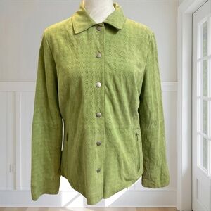 VTG LIZGOLF Vintage Green Perforated Goatskin Suede Leather Jacket Blazer M Y2K